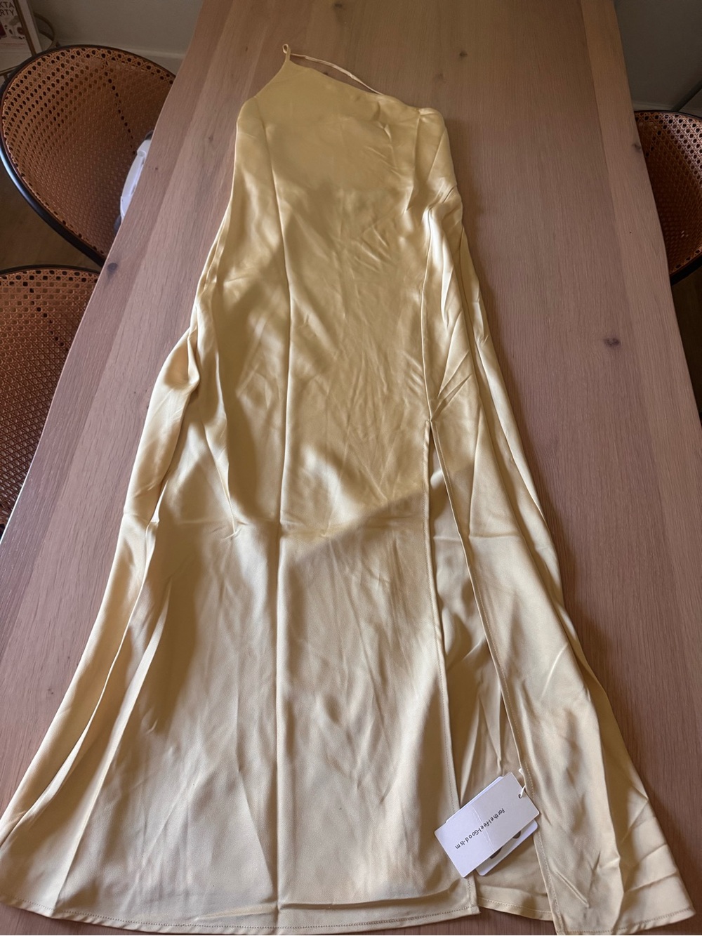 Commense One-Shoulder Satin Slip Dress in Yellow Gold - Picture 11 of 13